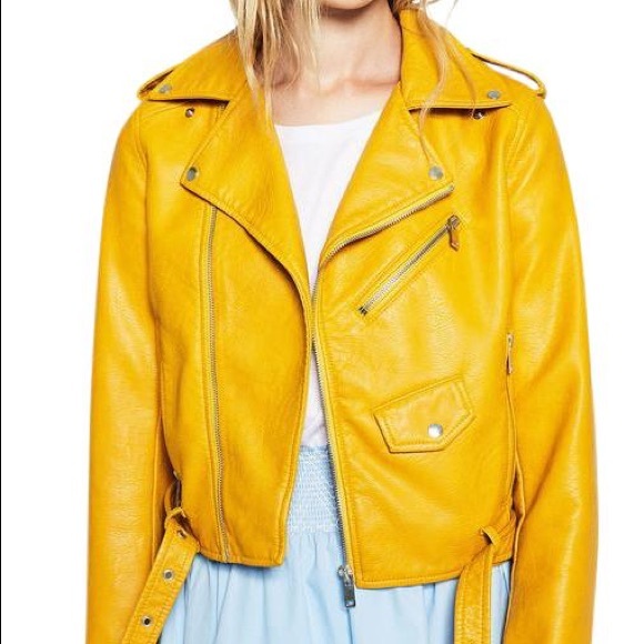 Zara Faux Leather Yellow Moto Jacket - Picture 2 of 8